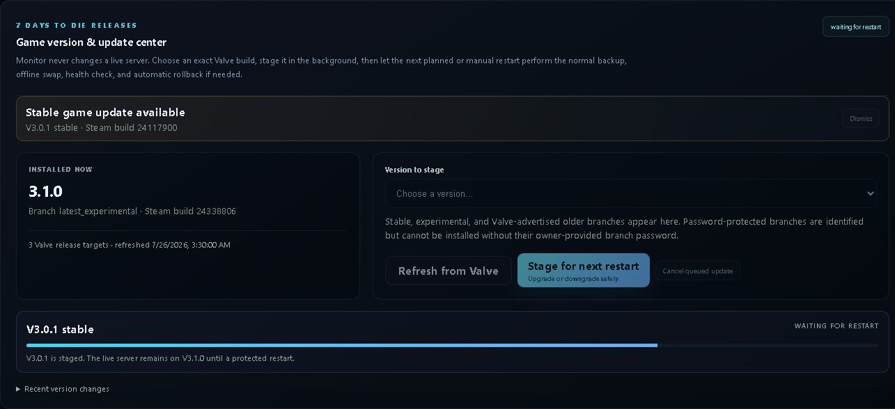 Monitor game update controls