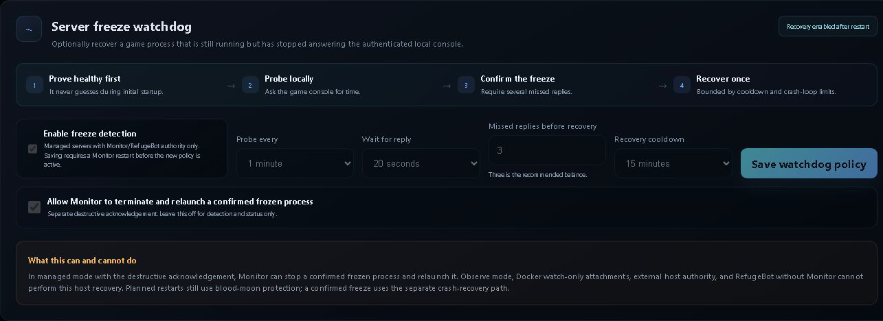 Monitor watchdog and crash recovery policy